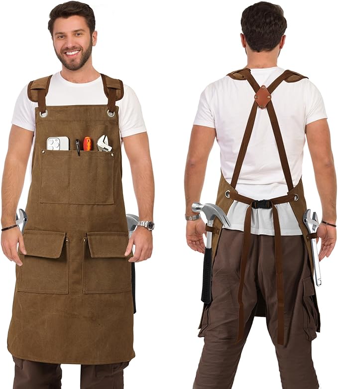 DILLMAN Woodworking Apron for Men Shop Apron Thick Canvas Work Apron with Tool Pockets