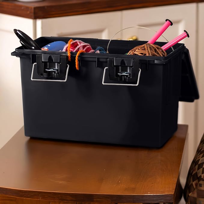 Sheffield 12773 XL Storage Bins With Lids, 2-Pack Stackable Storage Bins, Made in USA, Lockable and Water-Resistant Containers with Lids, Plastic Containers for Home, Classroom, and Dorm