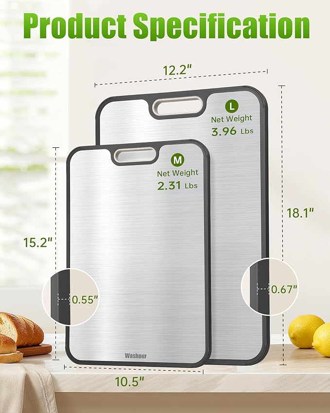 Titanium Cutting Boards for Kitchen, Non Toxic 2-in-1 Cutting Board Double Sided, Food Grade Chopping Boards for Fresh Meat Vegetable, Easy to Clean Large Size (18”×16” + 16”×11”)