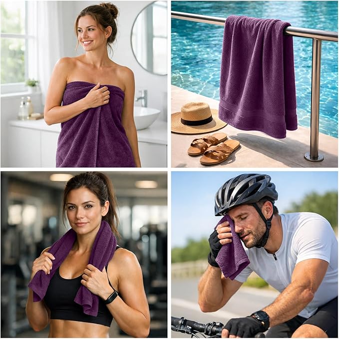 DAN RIVER 8 PC Luxury Bath Towels for Bathroom, 2 Bath, 2 Hand, and 4 Wash Cloths, 600 GSM 100% Ring Spun Cotton Towel Set, Highly Absorbent, Gym, Hotel, and Spa, Purple
