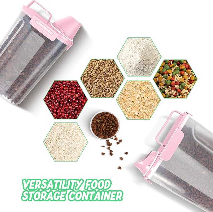 LEAWALK 5Lbs Airtight Cat Dog Food Storage Container with Upgraded Large Nozzle BPA-Free, Pet Food Storage Containers for Rice, Grain, Pet Food, Flour, Dog Treat Storage (Light Pink, (3L+5L)-2pack)
