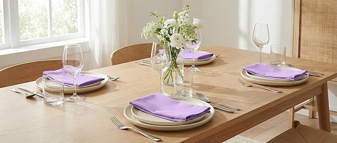 PurpleEssences Set of 12 Hemstitch Cloth Dinner Napkins 100% Cotton - Soft Durable Washable - Ideal for Wedding Spring Easter Summer - Perfect Everyday Use Table Linen 18x18 - Lavender
