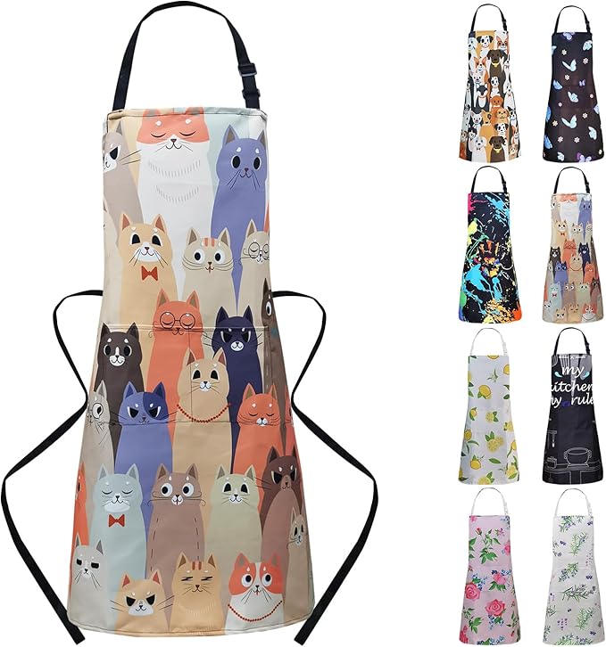 ZiQilin Adjustable Waterproof Kitchen Apron for Women with 2 Pockets Cooking Chef Apron Gardening Funny BBQ Aprons for Men