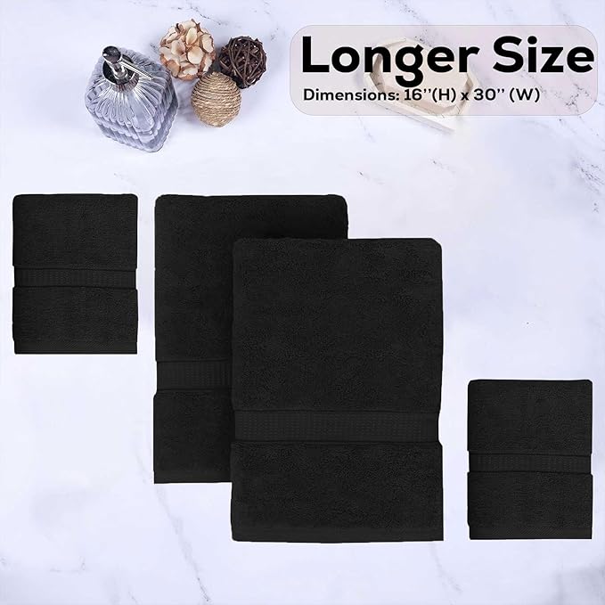 GOLD TEXTILES Premium Hand Towels for Bathroom -100% Ring Spun Cotton (Black,4 Pack, 16x30 Inches) Luxury Soft Absorbent & Quick Dry, Bathroom Hand Towel Perfect for Hotel, Salon, Gym & Spa