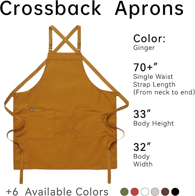 Unisex Kitchen Apron, Cross Strap Apron with 2 Pockets, Durable Waterproof Professional Apron