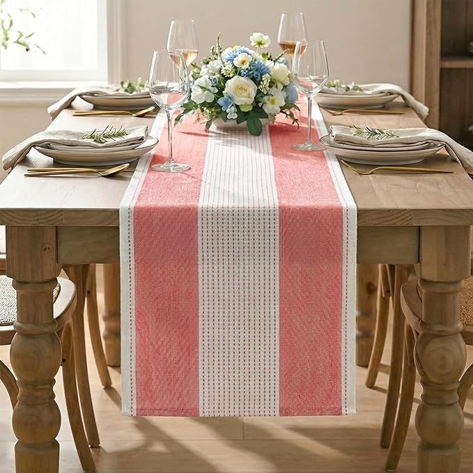 Artoid Mode Red Farmhouse Rustic Table Runner, Seasonal Macrame Fabric Kitchen Dining Holiday Wedding Table Decor for Home Party 13x108 Inch