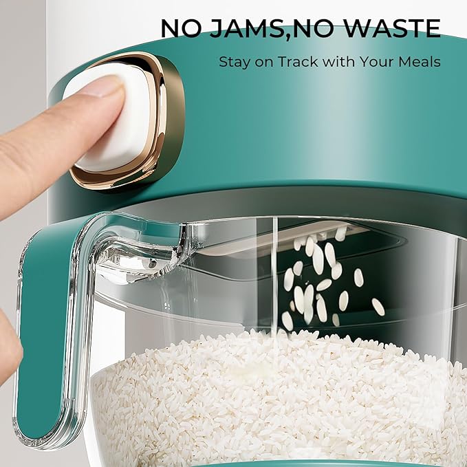Rice Dispenser, Rice Storage Container with Measuring Cup for Kitchen Pantry Household, Cereal Dry Food Storage Containers Airtight, Sealed Moisture Proof (Green 22 Lbs)