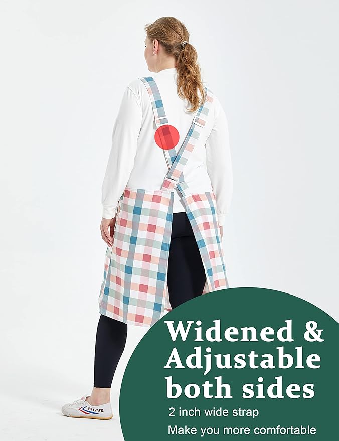 Big Plus Size Aprons for Women with Pockets Cotton Linen Baking Kitchen Cooking