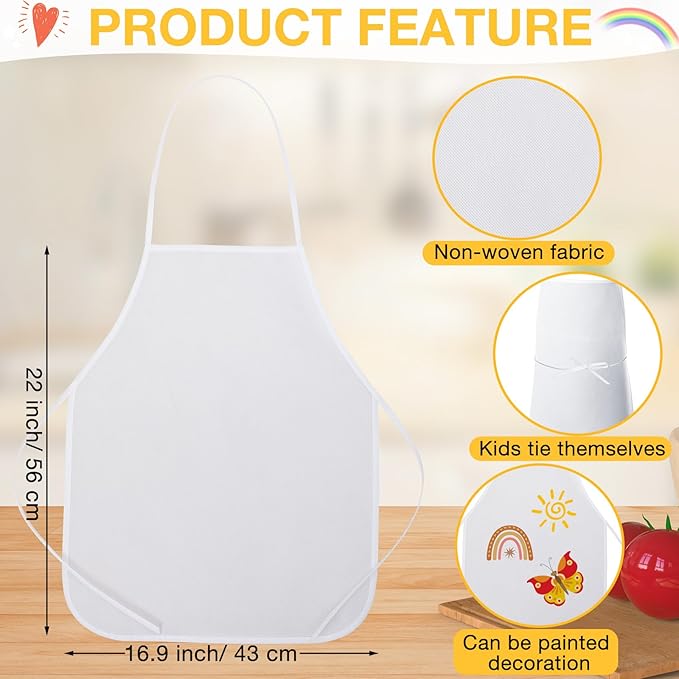 JaGely 60 Pcs Kids Chef Hat and Apron Set Chef Aprons and White Hats Non Woven Fabric Costume for Girls and Boys Cooking