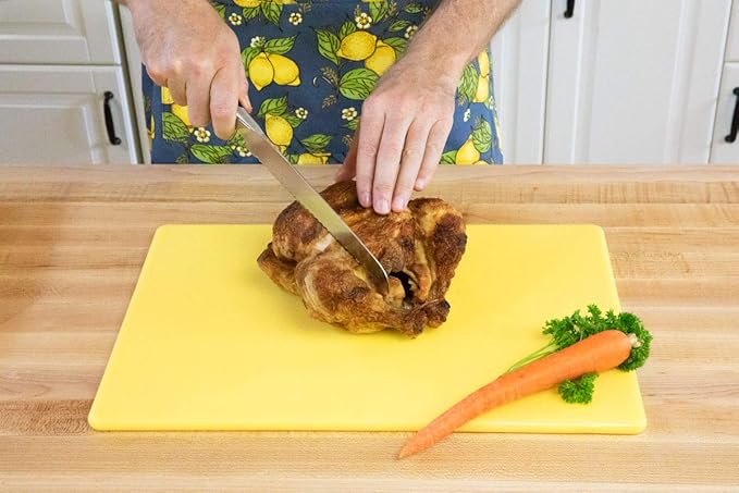 Thirteen Chefs Yellow Cutting Board - 18 x 12 Inch for Poultry and Chicken - Commercial Grade Plastic for Food Service, 1/2" Thick Dishwasher Safe Poly