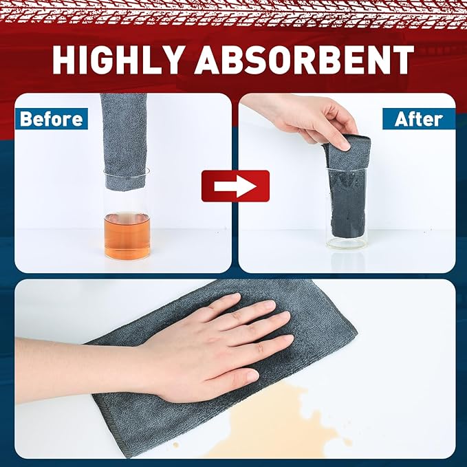 TEAWOO Microfiber Cleaning Cloths Bulk-50 Pack, Gray Microfiber Towels for Cars, Ultra Absorbent Microfiber Towel Weave Grime & Liquid for Streak-Free Mirror Shine - Car Washing Cloth, 12x12 inches