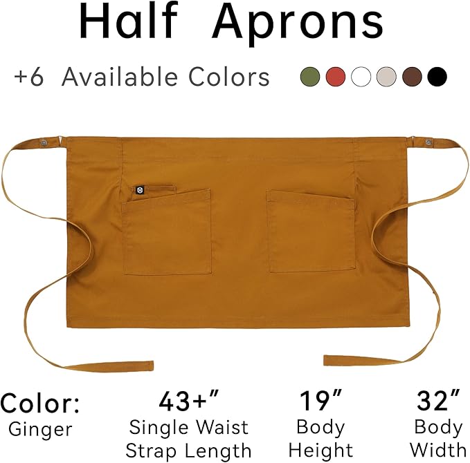 Unisex Waist Apron Half Bistro Apron Server Aprons with Pockets Waterproof 4251BY