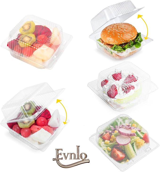 Evnlo 50 Count Clear Plastic Containers with Lids for Food, Thickened Disposable Sandwich Containers Clamshell Boxes for Cake Slice, Dessert, Hamburger, Salad