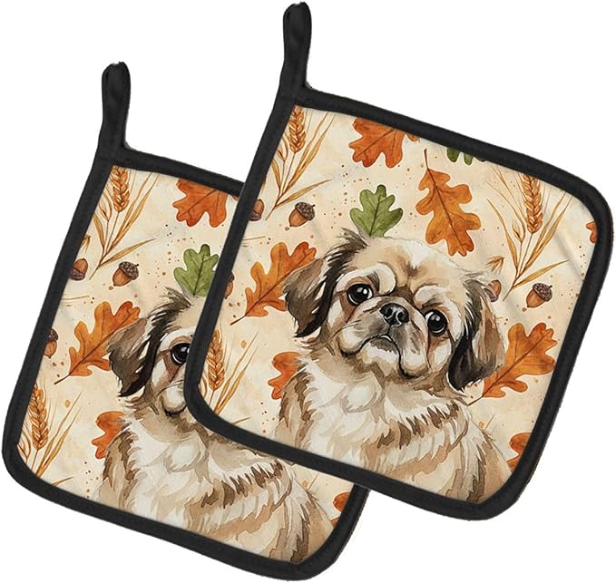 Caroline's Treasures Sable Pekingese Heirloom Fall Pair of Pot Holders Pair 7.5x7.5 Quilted Insulated Hot Pads Decorative Kitchen Gift Made in USA