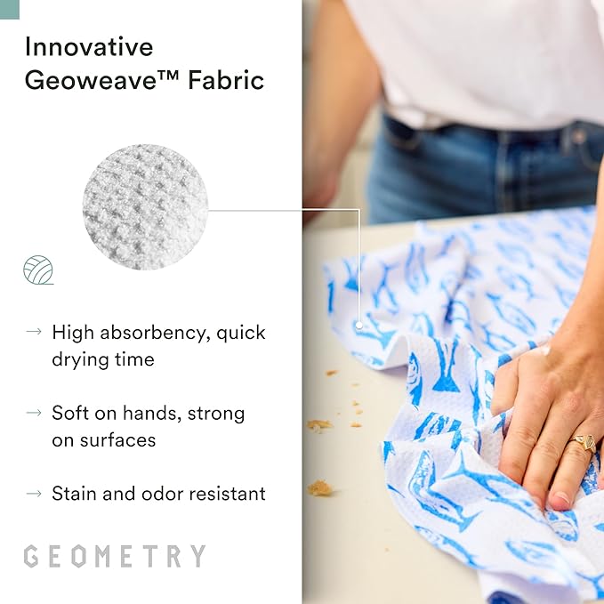 GEOMETRY Tea Towels – Spring & Summer Collection – Quick-Dry, Ultra-Absorbent, Reusable Microfiber Kitchen Towels for Drying & Cleaning - Coastal Catch - 1 Pack