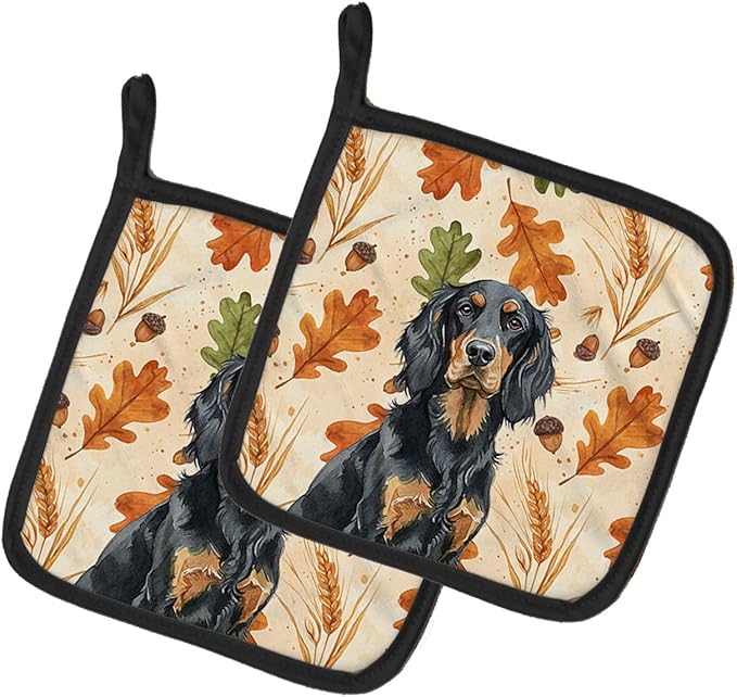 Caroline's Treasures Gordon Setter Heirloom Fall Pair of Pot Holders Pair 7.5x7.5 Quilted Insulated Hot Pads Decorative Kitchen Gift Made in USA