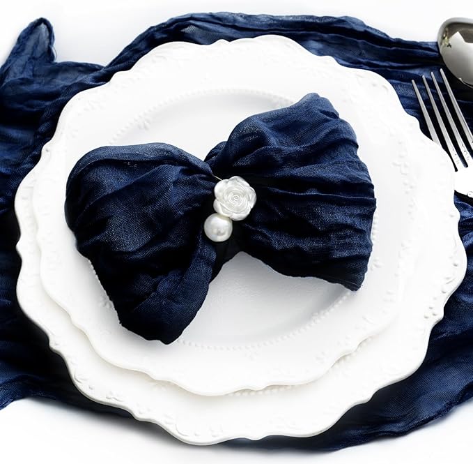 100 Pack Navy Blue Cheesecloth Napkins Washable Set of 100 Navy Blue Cloth Napkins 21x21 Inches Rustic Boho Cotton Gauze Dinner Table Napkins for Wedding Bridal Baby Shower Summer Party Table Decor