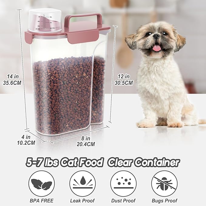 LEAWALK 5Lbs Airtight Cat Dog Food Storage Container with Upgraded Large Nozzle BPA-Free, Pet Food Storage Containers for Rice, Grain, Pet Food, Flour, Dog Treat Storage (Pink+Lake Blue, 5L-2pack)