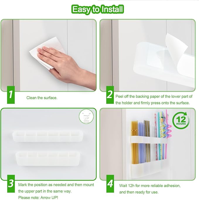 Straw Holder for Cabinet Door, Silicone Straw Organizer for Cabinet Door, Kitchen Cabinet Organizer Reusable Straws Dispenser for Home Kitchen Accessories (Transparent)