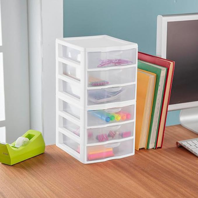 Sterilite 18-Pack ClearView 3-Drawer Cart, Small Plastic Storage Organizer Drawers, White - Organizing Drawer Containers for Bathroom, Closet, Kitchen, and Bedroom