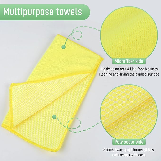 SINLAND Microfiber Dish Cloth for Washing Dishes Dish Washing Rags Best Kitchen Washcloth Cleaning Cloths Wash Cloths with Poly Scour Side 12Inchx12Inch 10 Pack Yellow