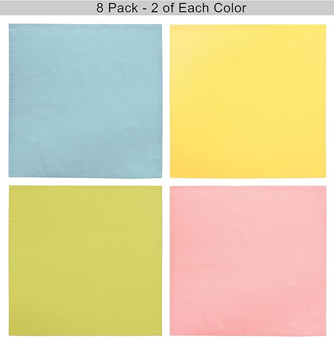 COTTON CRAFT Easter Cloth Napkins - Set of 8 Soft 100% Cotton Assorted Table Napkins - 2 Each in Pink, Blue, Yellow, Green – Reusable Machine Washable Spring Summer Multi-Color Napkins - 17x17