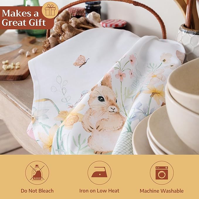 Maison d' Hermine Kitchen Towels Set of 3 100% Cotton 27.50" x 20" Reusable Cloth Tea Dish Towels Absorbent with Hanging Loop for Kitchen Gifts for Mothers Day Spring/Summer (Easter Dew)