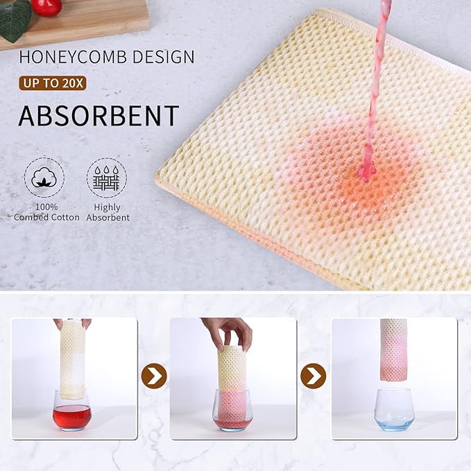 Mordimy 100% Cotton Waffle Weave Plaid Dish Cloths, 12 x 12 Inches, Super Soft and Absorbent Quick Drying Buffalo Check Dish Rags for Kitchen, 6-Pack, Beige & White