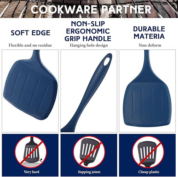 Lallisa 2 Pcs Extra Large Silicone Turner Heat Resistant Nonstick Silicone Spatulas Pancake Spatula Flexible Cooking Flipper Wok Spatula for Cooking Utensils for Kitchen Baking Stir Fry Pancake Egg