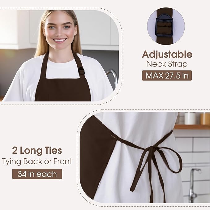 Kitchen Apron, Chef Aprons for Men Women with 5 Pockets Pen Holder, Adjustable Bib BBQ Work Apron for Cooking Baking