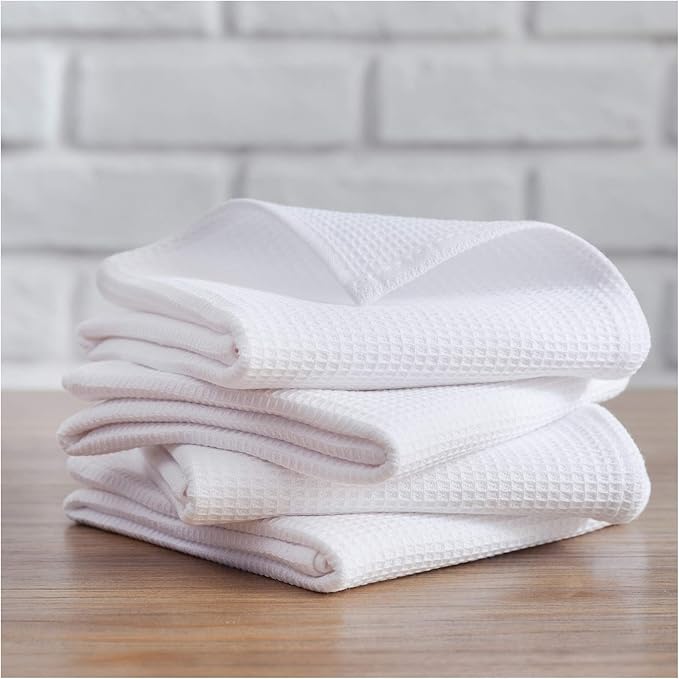 PY HOME & SPORTS Dish Towel Set, 100% Cotton Waffle Weave Kitchen Towels 4 Pieces, Super Absorbent (17 x 25 Inches, Set of 4)