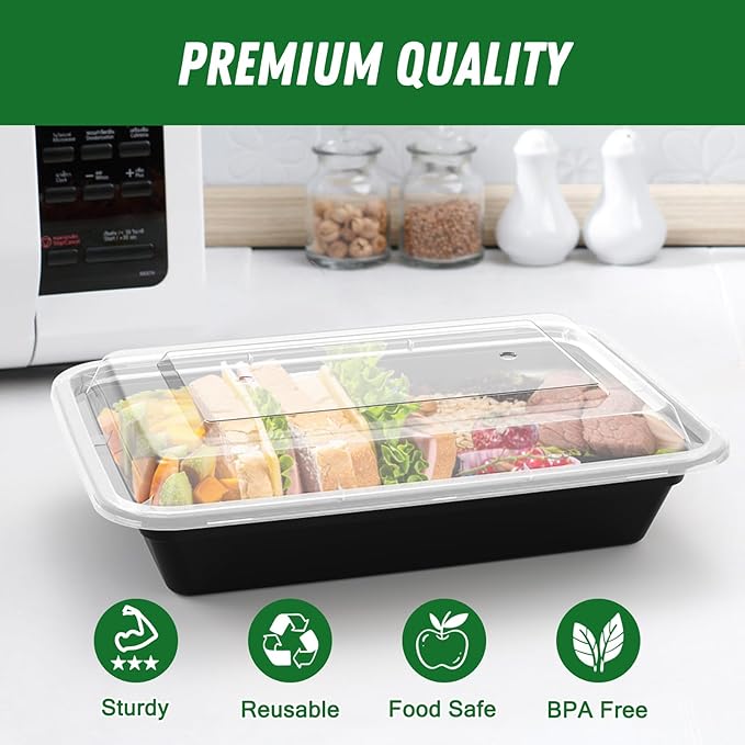 Dealusy 50 Pack (100-Piece) 28 oz Meal Prep Containers Reusable with Lids, Sturdy Leakproof & Food Safe, Microwave, Freezer, Dishwasher Safe Prep Containers, To Go Take Out Plastic Food Storage