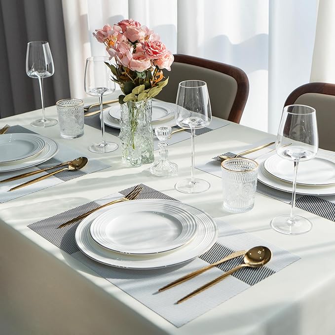 Placemats Set of 8 Vinyl/Plastic Woven Place Mats for Kitchen Table Indoor/Outdoor Washable Placemat Wipeable Dining Table Mats (Silver Cube,8)
