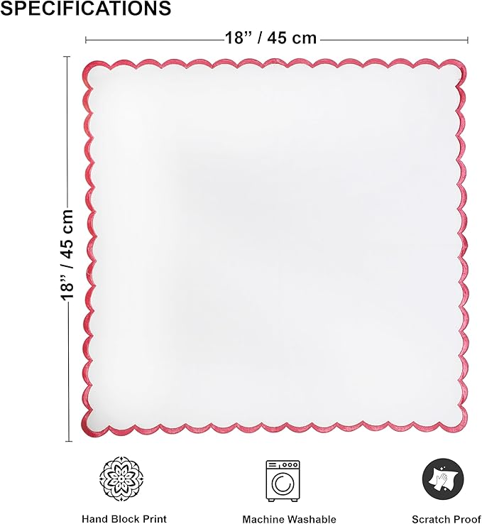 Ridhi Cloth Napkins 100% Pure Cotton Farmhouse Wedding Dinner Napkins Gift for Spring, Easter, Valentine, Holiday, Everyday Napkin (4-18" x 18" White with Pink Edge)