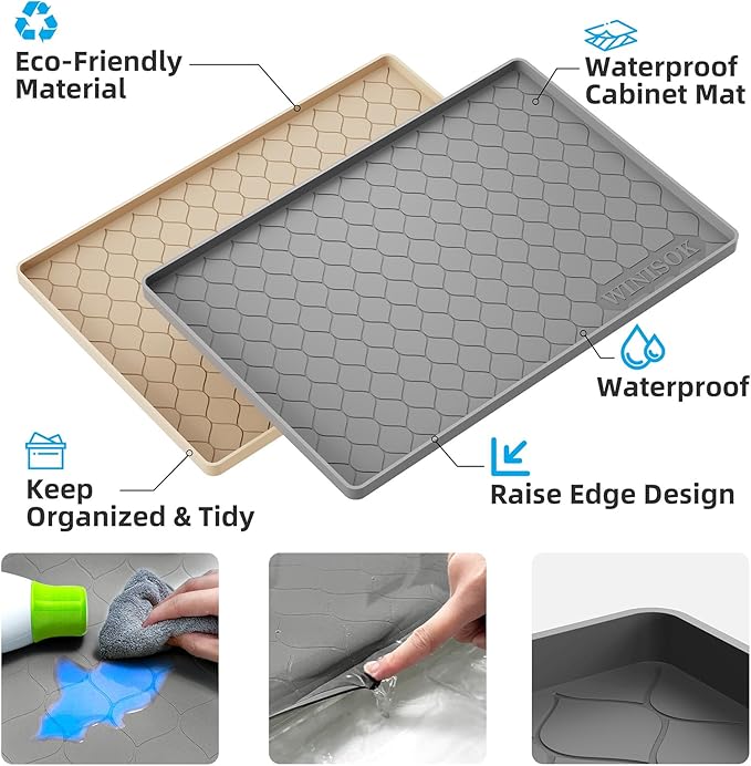 Winisok Silicone Under Sink Mat 34" x 19", kitchen Essentials and Gadgets, Shelf liner and Cabinet Protector, Home Organizers and Storage, Waterproof Bathroom Tray