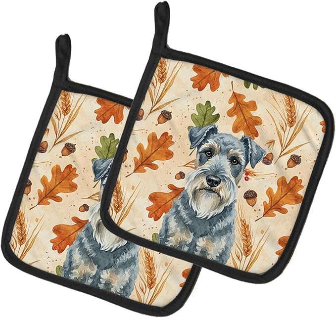 Caroline's Treasures Kerry Blue Terrier Heirloom Fall Pair of Pot Holders Pair 7.5x7.5 Quilted Insulated Hot Pads Decorative Kitchen Gift Made in USA