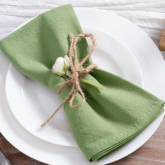 MLMC 8 Pack Sage Green Cloth Napkins Rustic Washable Cotton Linen Napkins Set of 8 17"x17" Reusable Dinner Napkins Cloth for Wedding Bridal Shower Party Table Decor