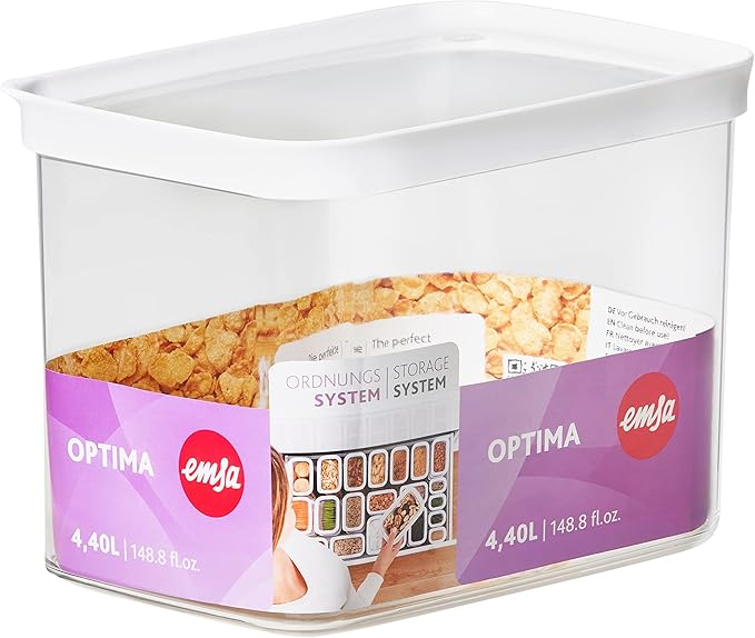 Emsa N11425 Optima Dry Storage Container 4.4 Litres Rectangular 100% Safe, Hygienic, Safe and Space-Efficient, Fresh Seal, BPA-Free, Transparent Design