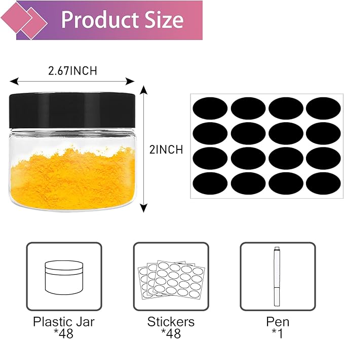 SLifeJars 4OZ Plastic Jars 48Pcs Wide Mouth Round Clear Container Jars with Black Lids Stackable Empty Slime Jar Refillable Clear Airtight Travel Storage Jar for Kitchen, Beauty Products and More