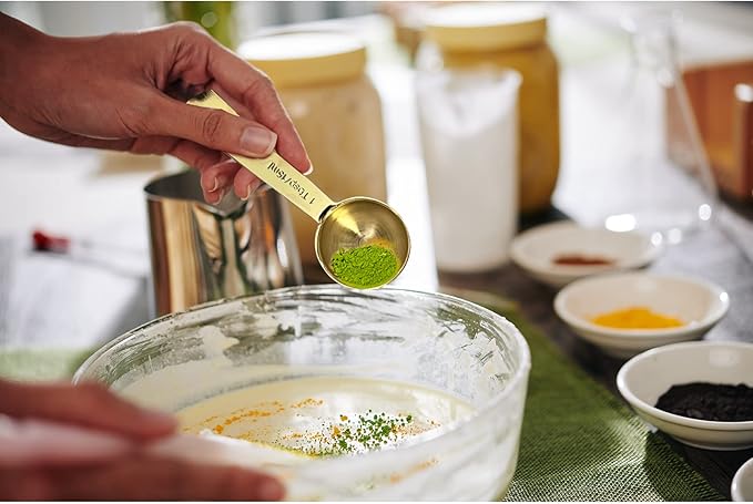Gold Measuring Cups & Spoons Set of 16, Heavy Duty Stainless Steel Measuring Cups Measuring Spoons for Measuring Dry Liquid Ingredients for Baking Cooking, Gold Kitchen Accessories Gift
