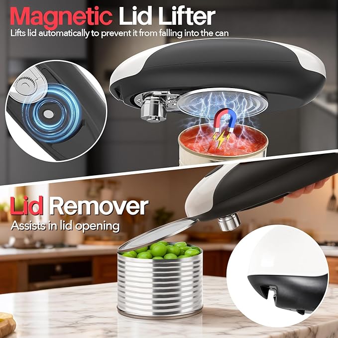 YARRAMATE Electric Can Opener, One Touch Rechargeable Automatic Can Openers for Kitchen Fits All Cans Sizes - Smooth Edge, Hands-Free for Seniors | With Storage Bag, Portable for Travel