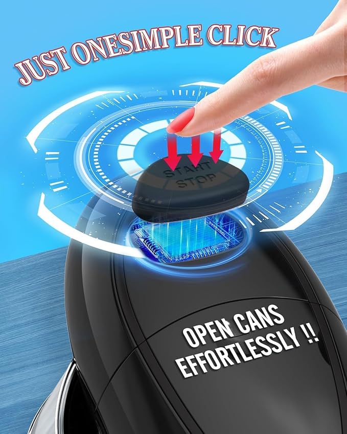 Electric Can Opener, Automatic Hands-Free One Touch, Smooth Edge Safety Cut, Battery Operated, Easy Open for Seniors, Arthritis Friendly, Compact Kitchen Tool Fits Most Can Sizes (Black)
