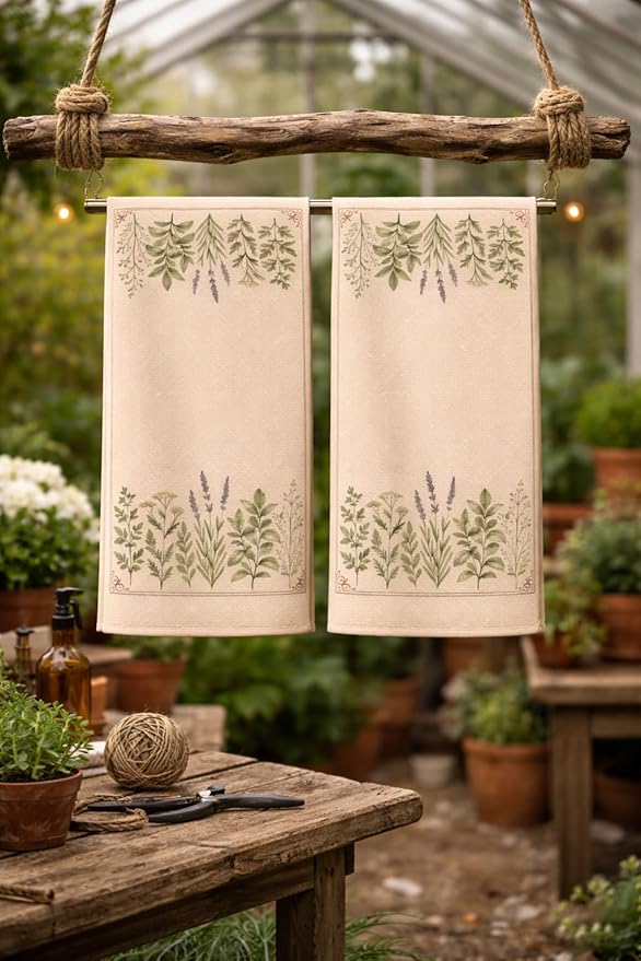 Easter Gift Kitchen Microfiber Waffle Tea Towels Set of 2 Absorbent & Fast Drying Dish Cloths for Cleaning,Vintage Floral Herbs Boho,Decorative Hand Towels for Bathroom, 20x28 Inch(Vintage Five Herbs)