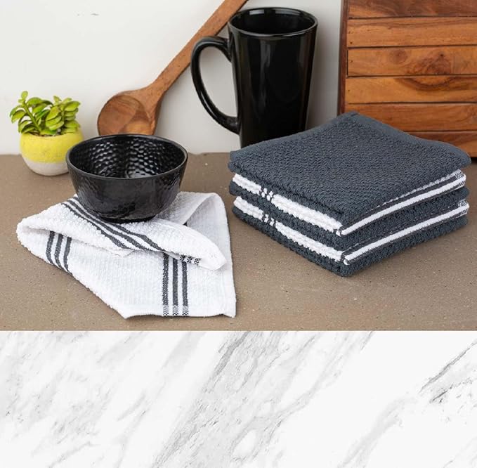 LANE LINEN Kitchen Towels and Dishcloths Sets - 16 Pc Kitchen Essentials for New Home, Heat Resistant Silicone Oven Mitts & Pot Holder, Absorbent Terry Hand Towels & Dish Towel - Grey