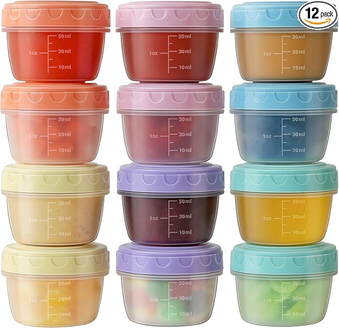 Salad Dressing Container to Go with lids,Dishwasher and Microwave Safe Tiny Condiment Containers with Graduated Lines, Reusable and Leakproof Small Sauce Containers for Lunch Box 12 Pcs 2.7 OZ Mixed 3