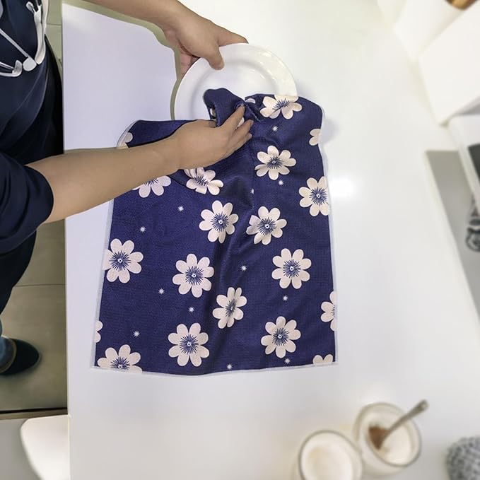 18” x 30” Highly Absorbent Kitchen Towels, Quick Dry Microfiber Tea Towel, Dish Towels for Kitchen Drying, Ultra Soft Premium Hand Towels (Dark Blue Flowers)
