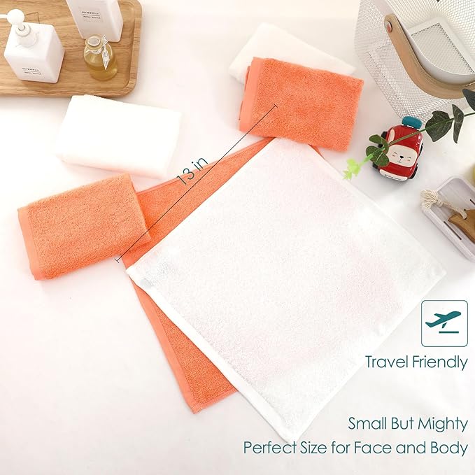 Wash Cloths 12 Pack, 13x13 inch Large White Face Towel on Sensitive Skin, Super Soft and Skin Friendly Bath Washcloths for Face and Body, Easy to Clean Fast Dry Facial Cleaning Cloths with Loop