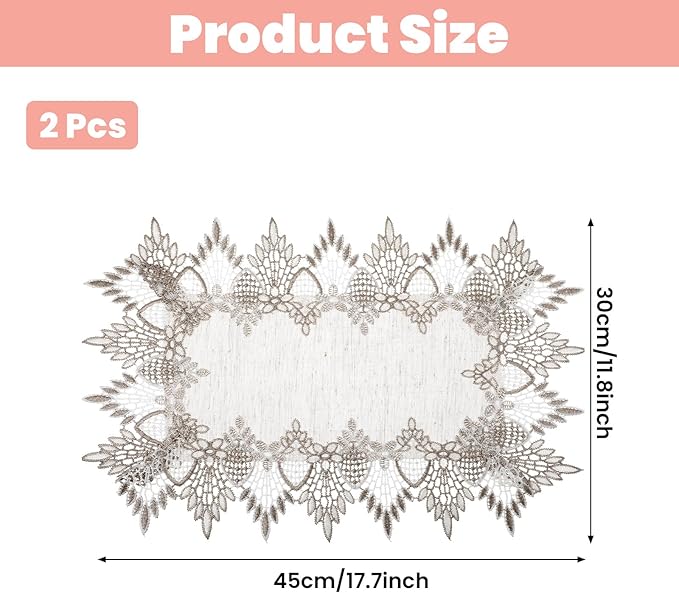 Natural Linen Placemats, 2 Pcs 17.7 × 12 Inch Large Rectangle Doilies for Tables Neutral Earth Tones Beige Table Topper Vintage Rustic Lace Doilies for Home Kitchen Dining Coffee Table Dresser