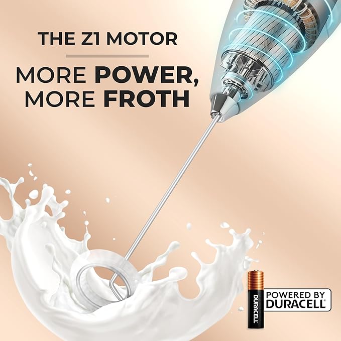 Zulay Kitchen Powerful Milk Frother Wand With 4 AA Duracell Batteries - Ultra Fast Handheld Drink Mixer - Electric Whisk Foam Maker for Coffee, Lattes, Cappuccino, Matcha & Creamer - White & Black