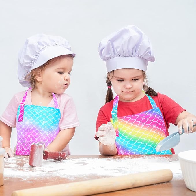 PASHOP 2 Pack Kids Apron Mermaid Toddler Apron With Pockets for Kids Girls Boys Cooking Baking Painting